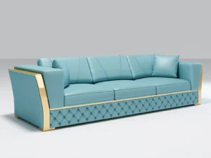 Kartgo Aqua Luxury L-Shaped Sectional Sofa with Quilted Base & Gold Trim