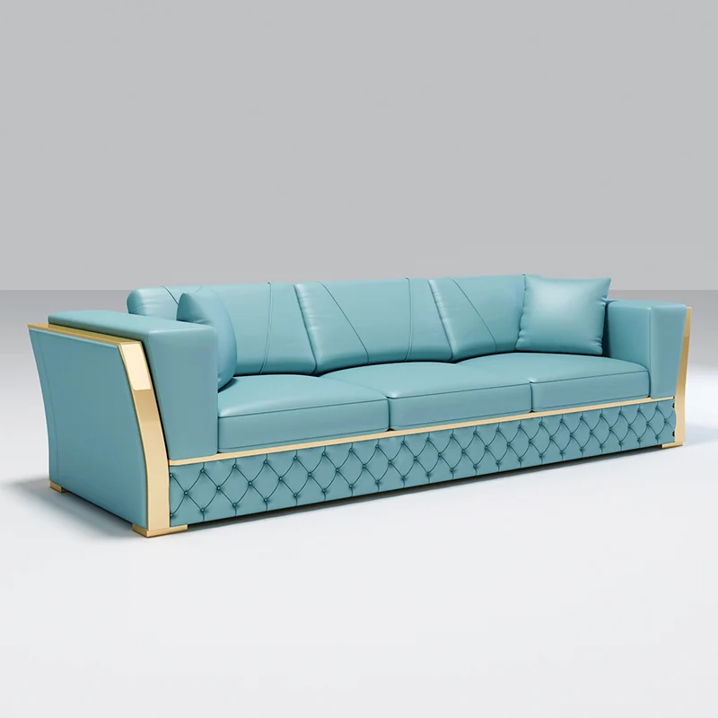 Kartgo Aqua Luxury L-Shaped Sectional Sofa with Quilted Base & Gold Trim