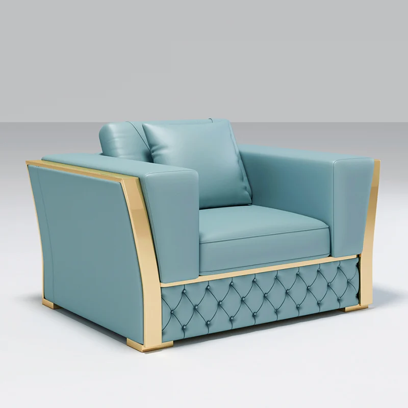 Kartgo Aqua Luxury L-Shaped Sectional Sofa with Quilted Base & Gold Trim - Image 4