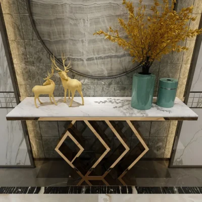 Geometric Gold Frame Console Table with Marble Top – Modern Luxury ...
