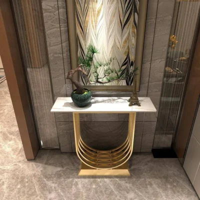 Interlocking Gold Base Console Table with Marble Top – Modern Luxury ...