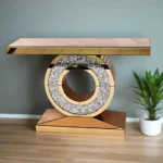 Diamond Ring Console Table with Mirrored Top & Gold Finish – Luxury Designer Entryway Table | Kartgo