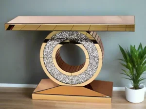 Kartgo Celestia Crushed Diamond Rose-Gold Mirrored Console