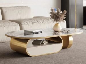 Kartgo Designer Capsule Center Table (Integrated Storage & Gold Base)