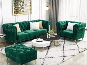 Kartgo Royal Emerald Velvet Chesterfield Sofa Set