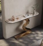 Twist Curve Gold Console Table with Marble Top – Modern Luxury Entryway & Hallway Table | Kartgo