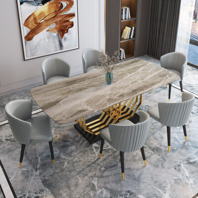 Luxury Black Marble Dining Table with Gold Geometric Base – 6 & 8 ...