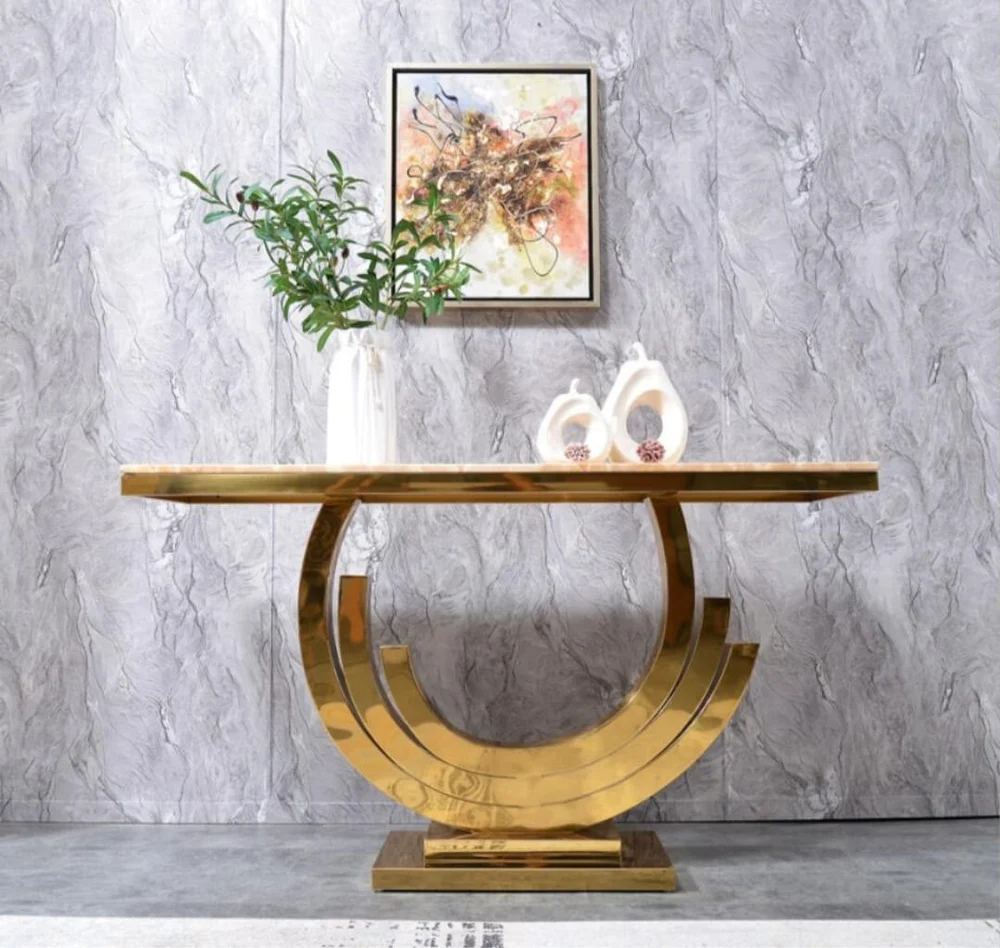 Black Marble Top Crescent Console Table with Gold Base – Modern Luxury Entryway Table | Kartgo - Image 4
