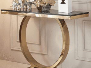 Single Ring Chrome/Gold Console Table with Marble Top – Modern Luxury Entryway & Hallway Table | Kartgo