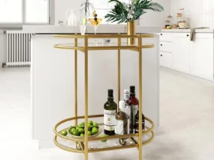 Kartgo Oval Rolling Bar Cart (Minimalist Gold Service Trolley)