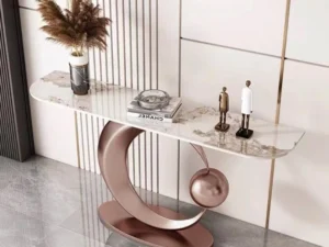 Crescent Moon Console Table with Marble Top – Modern Luxury Entryway Table | Kartgo