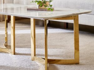 Kartgo Luxury Marble Centre Table (Sculptural Gold "Trident" Base)