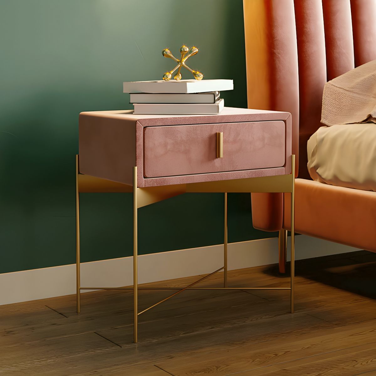 Kartgo Side Table with Gold Cross-Frame Base - Image 3