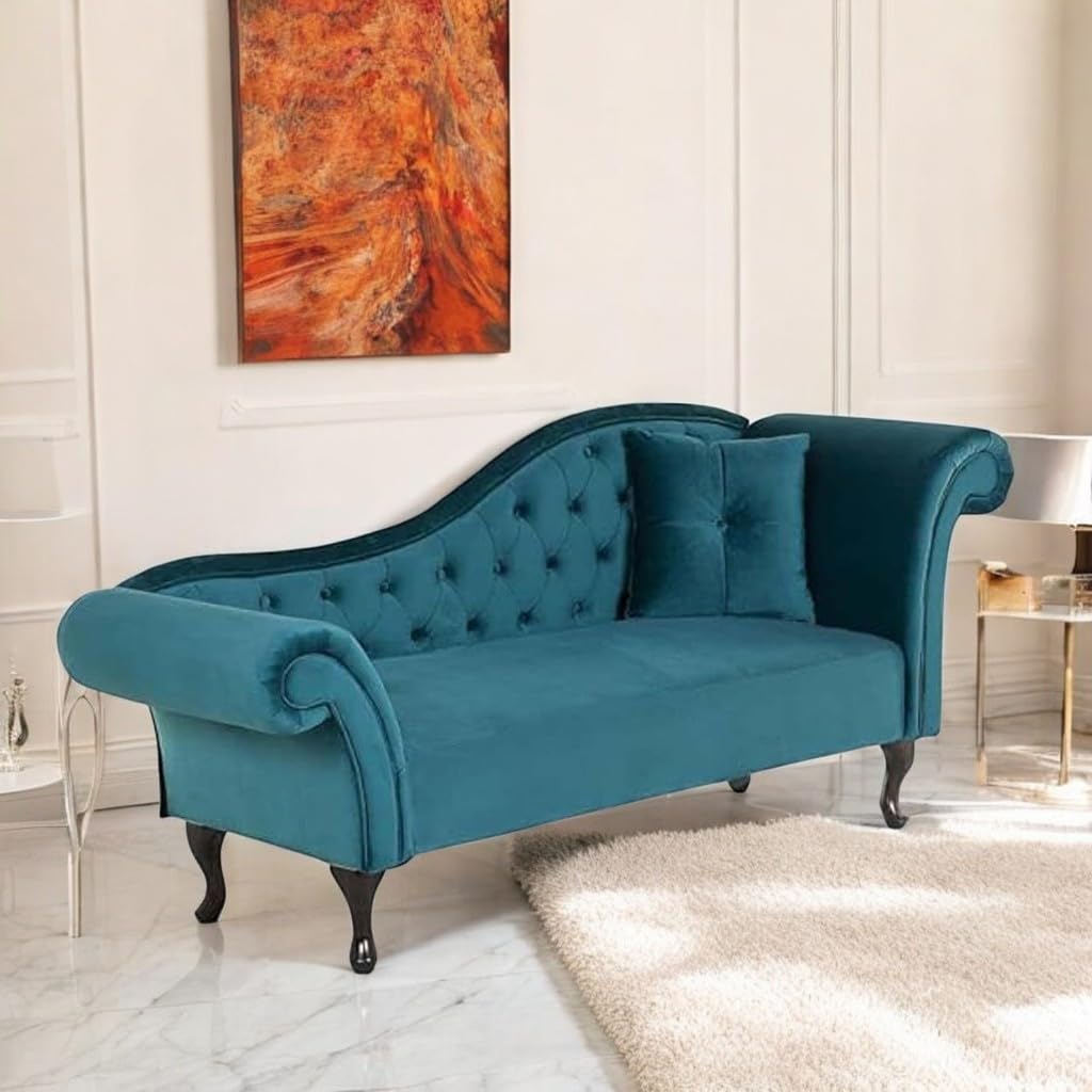 Kartgo Royal Teal Velvet Chaise Lounge - Image 2