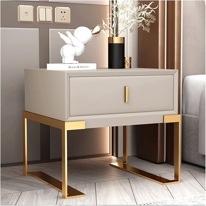 Kartgo Luxury Upholstered Bedside Table with Gold Stainless Steel Base - Image 2