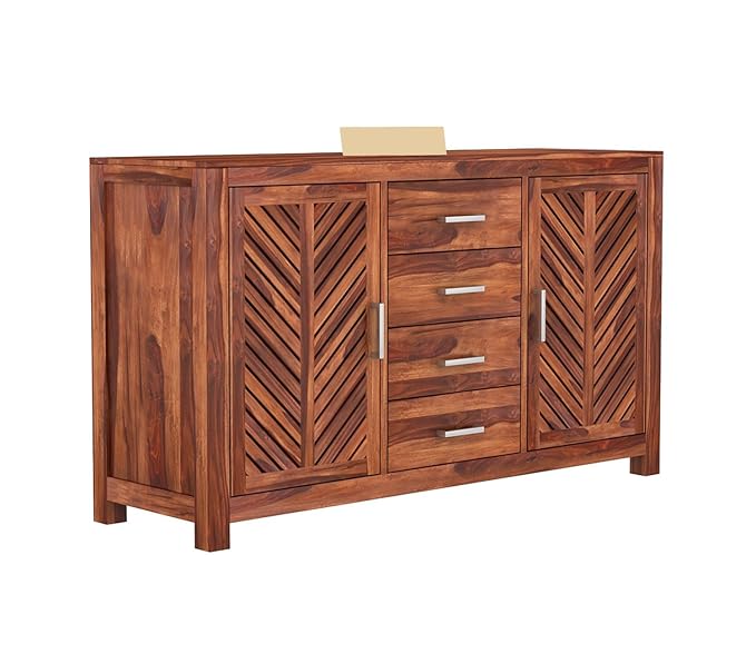 Kartgo Chevron-Patterned Sheesham Wood Sideboard & Buffet - Image 4