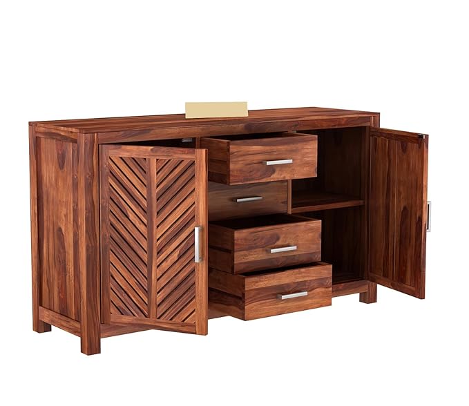 Kartgo Chevron-Patterned Sheesham Wood Sideboard & Buffet - Image 2