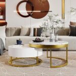 Modern Round Sintered Stone Nesting Wood Coffee Table With Drawers In White