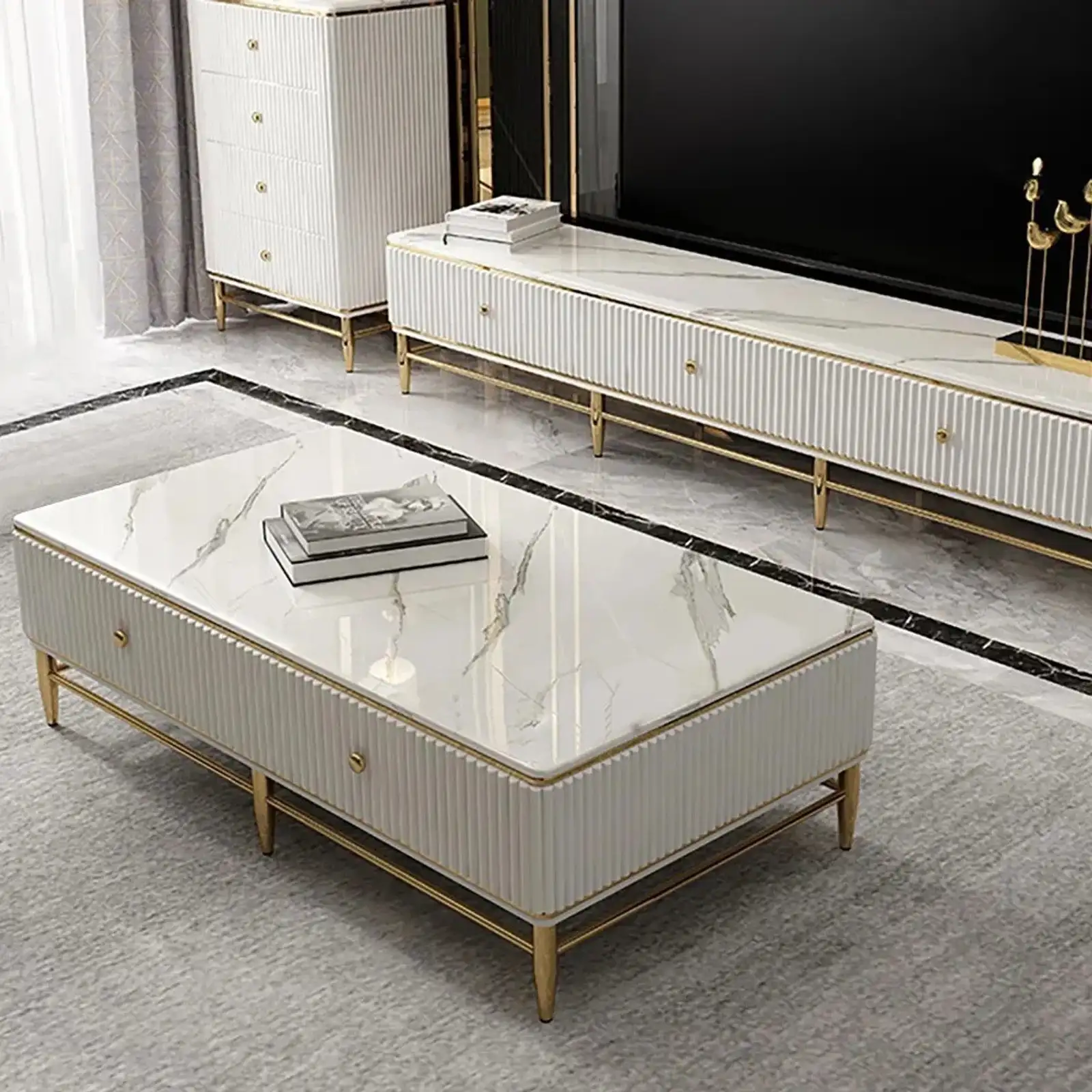 Kartgo Grand Luxe White & Gold Center Table - Image 4