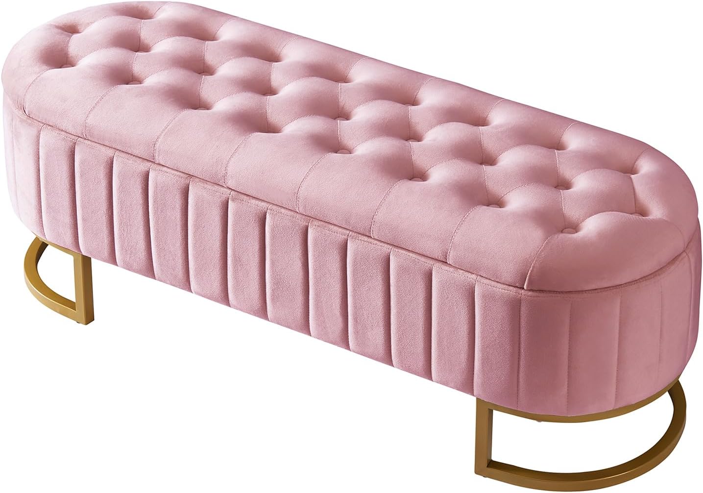 Kartgo Fluted Velvet Storage Bench with Gold Base - Image 2