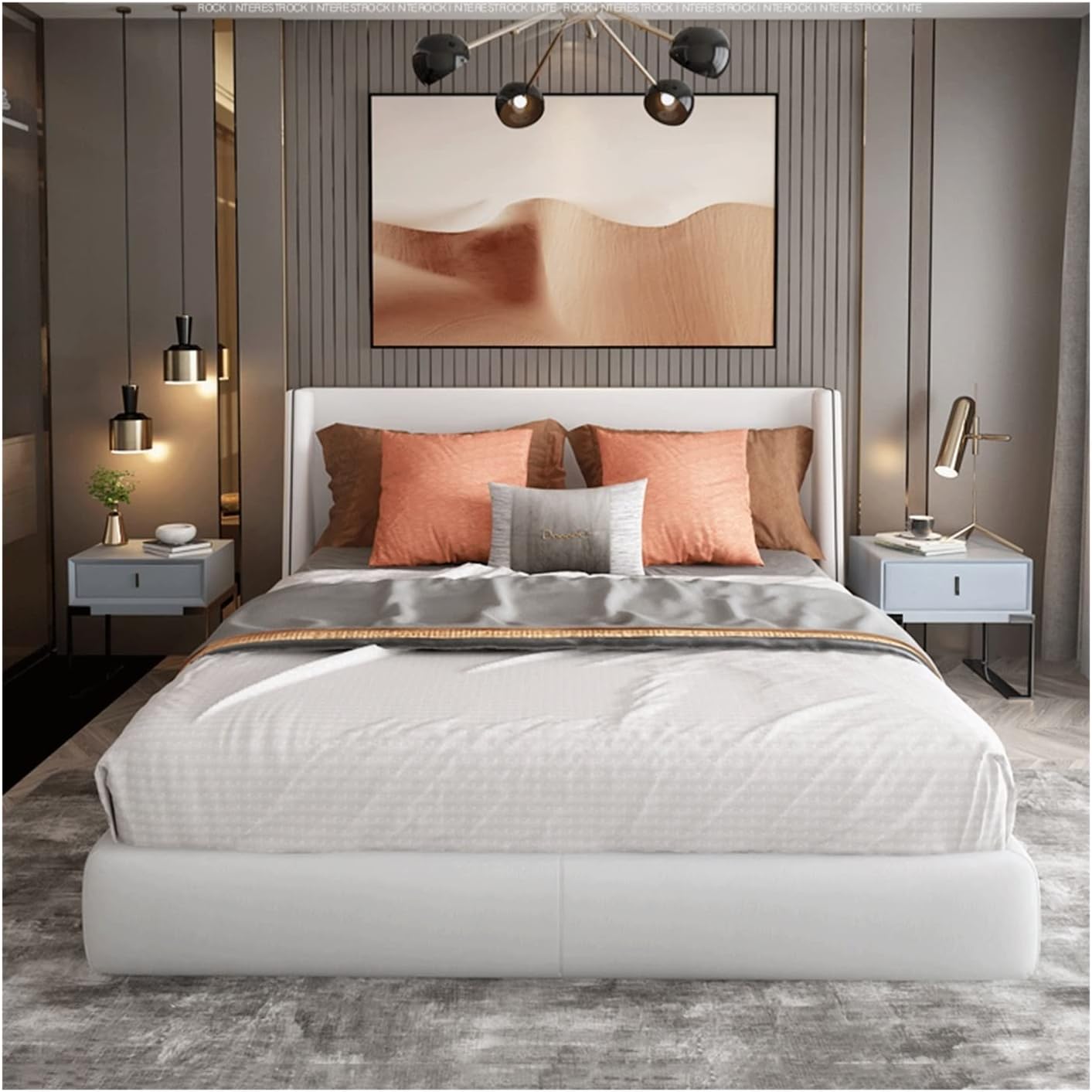 Kartgo Luxury Upholstered Bedside Table with Gold Stainless Steel Base - Image 4