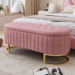 Kartgo Fluted Velvet Storage Bench with Gold Base