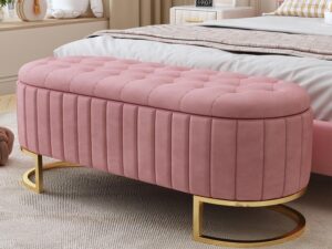 Kartgo Fluted Velvet Storage Bench with Gold Base