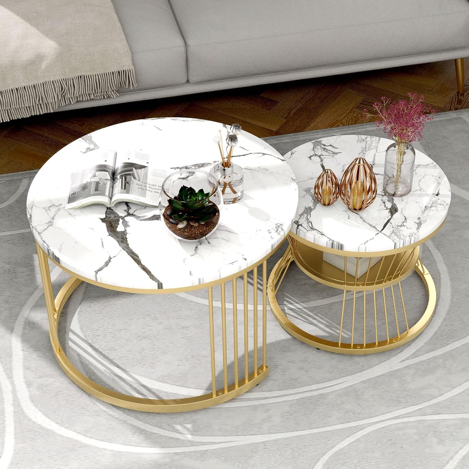 Kartgo Mid-Century Modern Marble-Top End Tables - Image 4