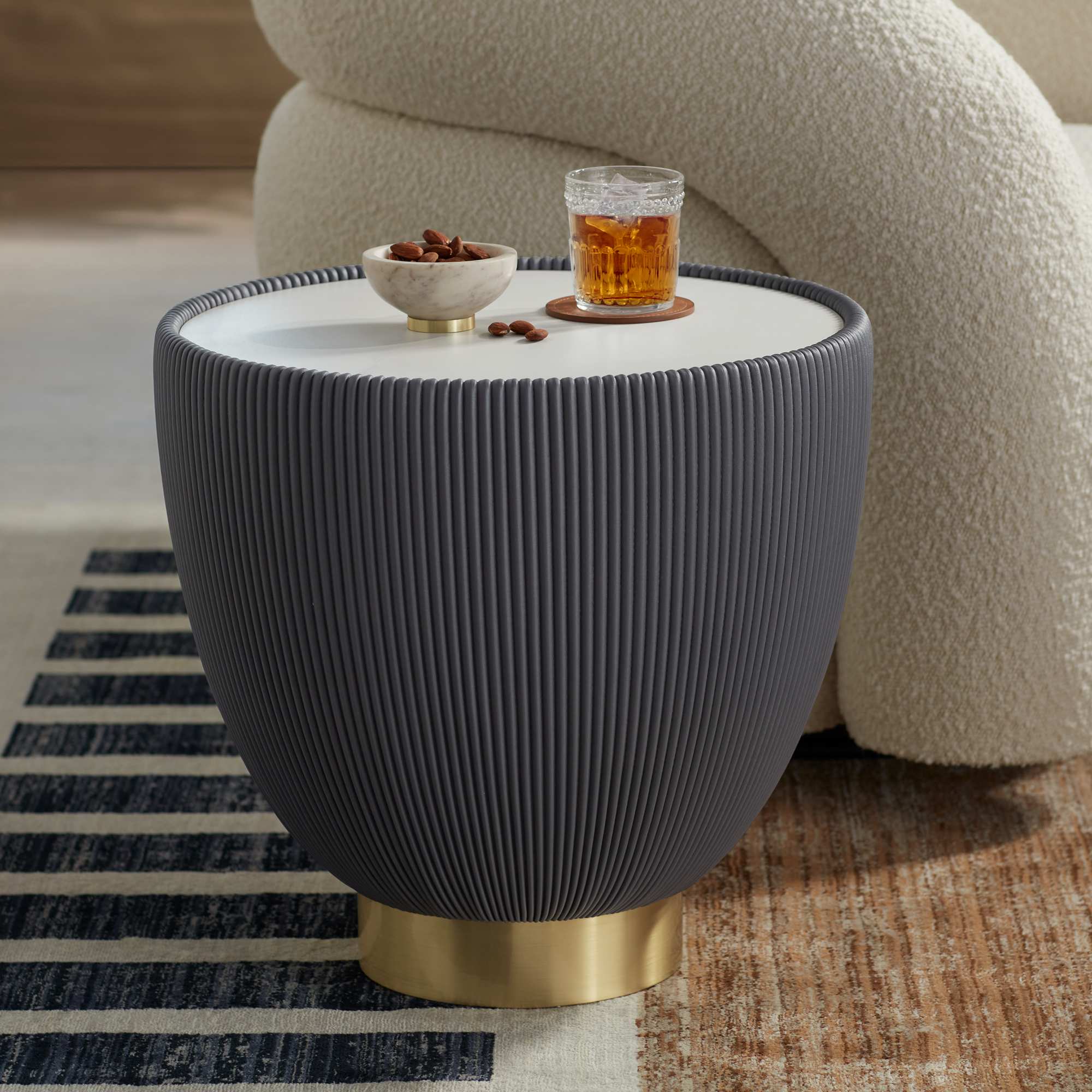 Kartgo Modern Ribbed Drum Tables - Set of 2 - Image 5