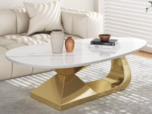 Kartgo Designer Sculptural Oval Centre Table (Geometric Gold Base)