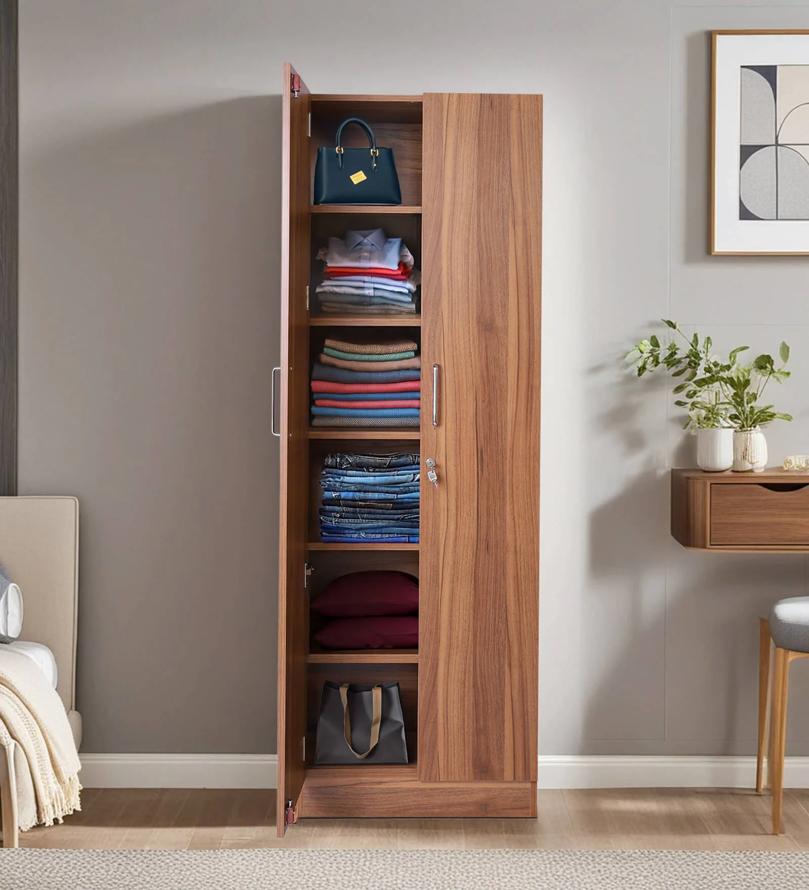 Kartgo Door Wardrobe in Lyon Walnut Finish with Internal Drawer