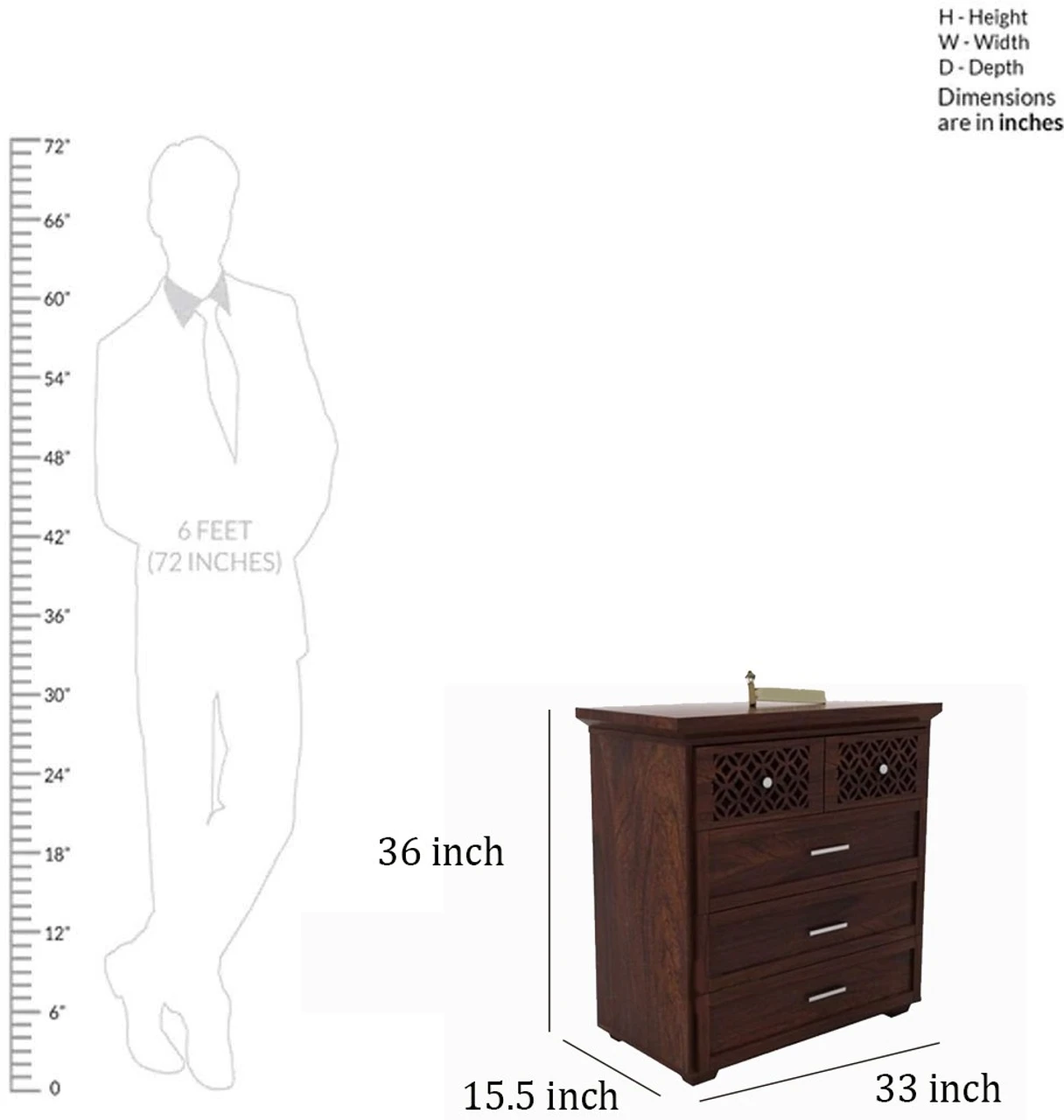 Kartgo elegant Mahogany Finish Sheesham Wood 4-Drawer Chest - Image 2