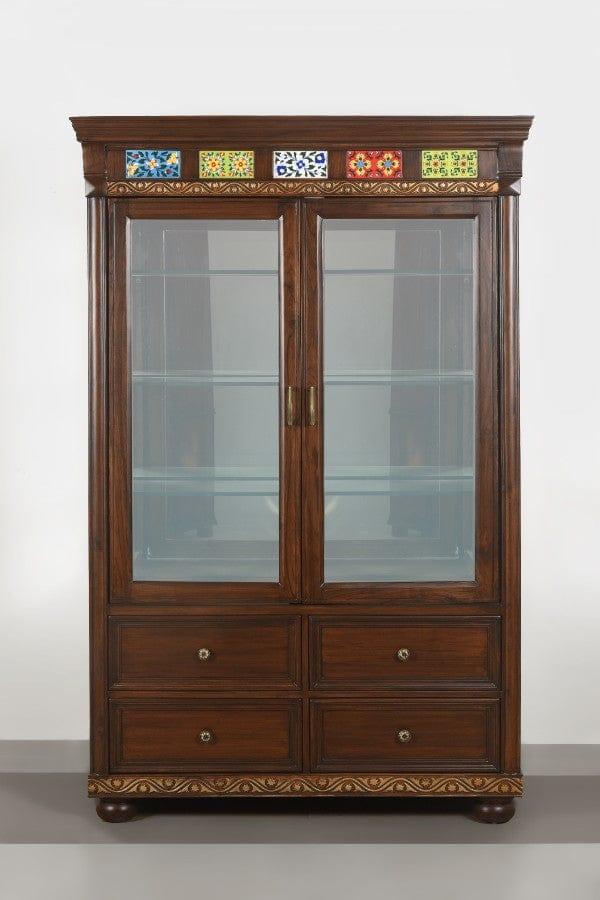 Kartgo Royal Ujjaiyani Sheesham Wood Display Almirah with Ceramic Tiles - Image 2