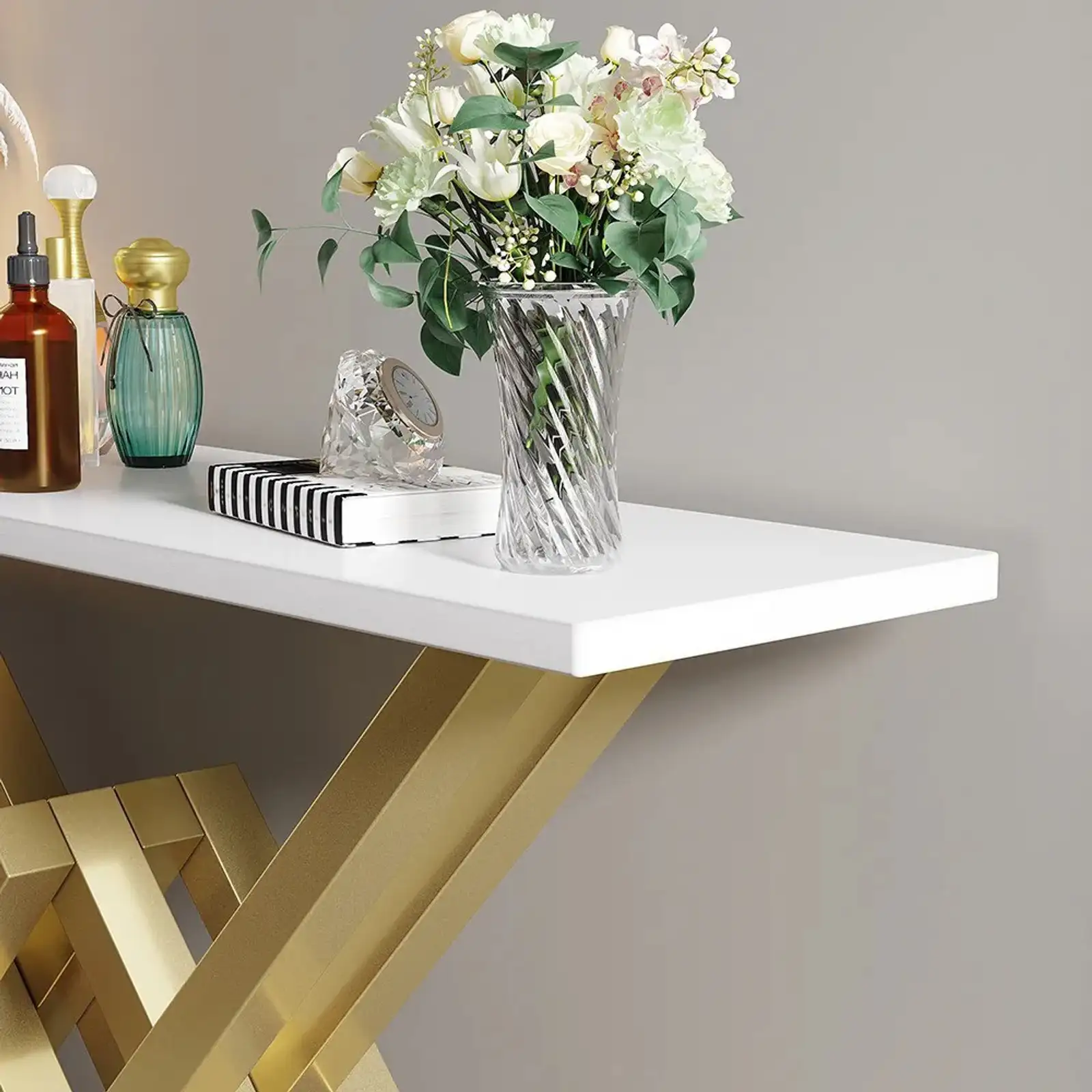 Kartgo Zenith Geometric Console Table (White & Gold) - Image 3