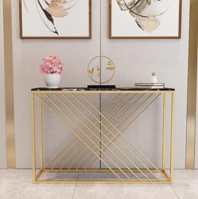 Gold Grid Console Table with Marble Top – Modern Minimalist Entryway ...