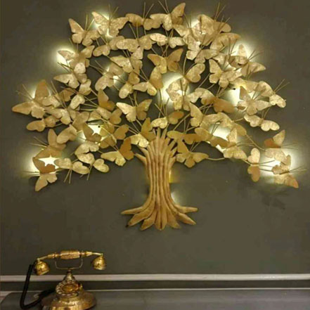 Kartgo Golden Butterfly Tree Metal Wall Art with LED Backlight - Image 3