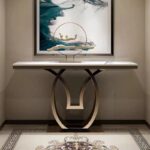 Dual Ring Gold Console Table with Marble Top – Modern Luxury Entryway & Hallway Table | Kartgo