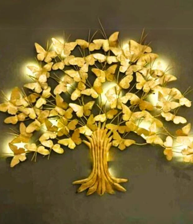 Kartgo Golden Butterfly Tree Metal Wall Art with LED Backlight - Image 2