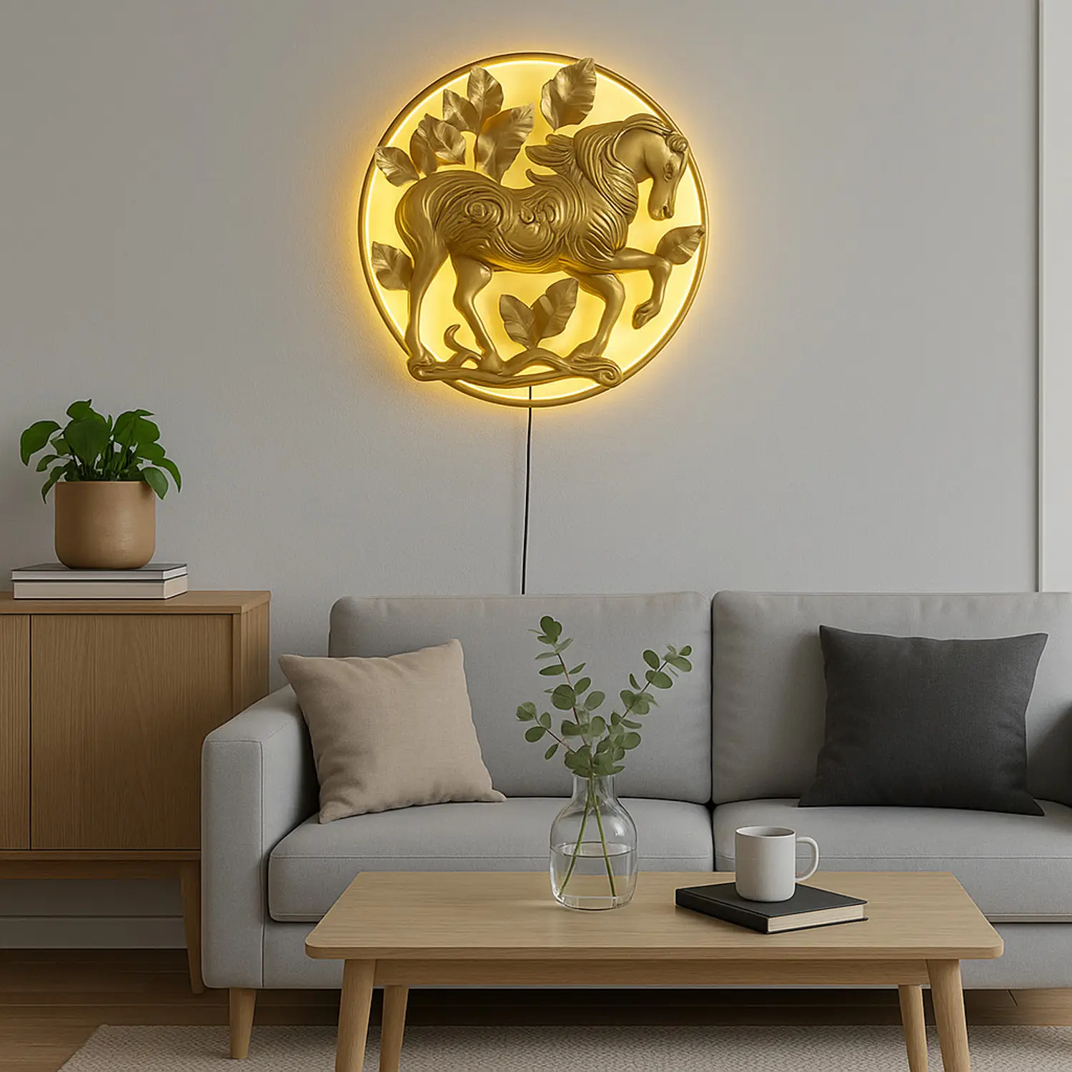 Kartgo Ethereal Stallion Metal Wall Art (Gold Leaf & LED Backlit) - Image 4