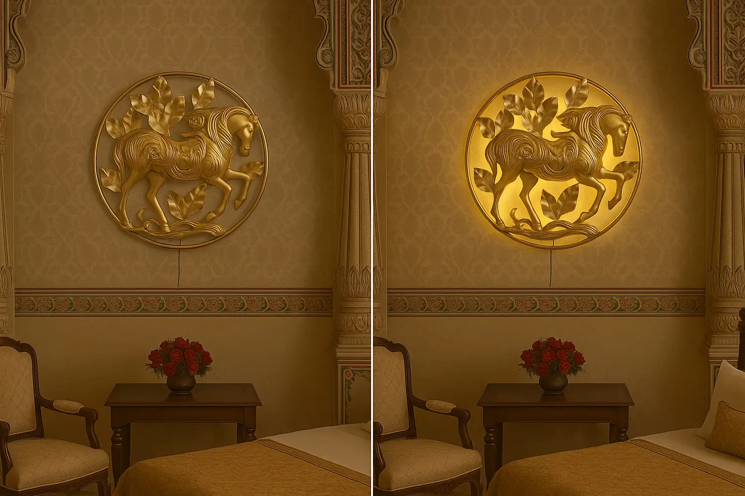 Kartgo Ethereal Stallion Metal Wall Art (Gold Leaf & LED Backlit) - Image 2