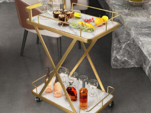 Kartgo X-Frame Elite Bar Trolley (Carrara Marble & Gold)