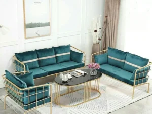 Kartgo Premium Teal Velvet & Gold Designer Sofa Set