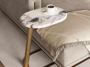 Kartgo Ellipse C-Side Table (Calacatta Marble & Matte Gold)