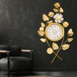 Kartgo Gilded Floral Wall Clock (Golden Foliage & White Bloom)