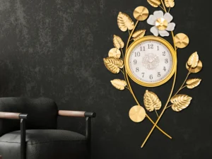 Kartgo Gilded Floral Wall Clock (Golden Foliage & White Bloom)