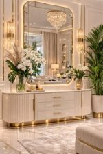 Kartgo Aurelia Fluted Console (Cream Marble & Gold Accent)