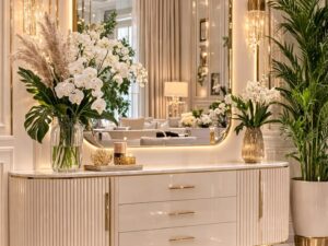 Kartgo Aurelia Fluted Console (Cream Marble & Gold Accent)