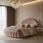 Kartgo Royal Scalloped Velvet Shell Bed (Blush Pink)