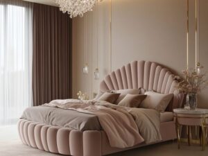 Kartgo Royal Scalloped Velvet Shell Bed (Blush Pink)