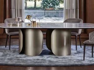 Kartgo Oval Marble Dining Table (Sculptural Metallic Base)